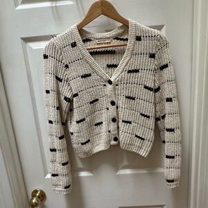 Marine Layer Textured Cream Black Robin Crop Cardigan v neck S Small